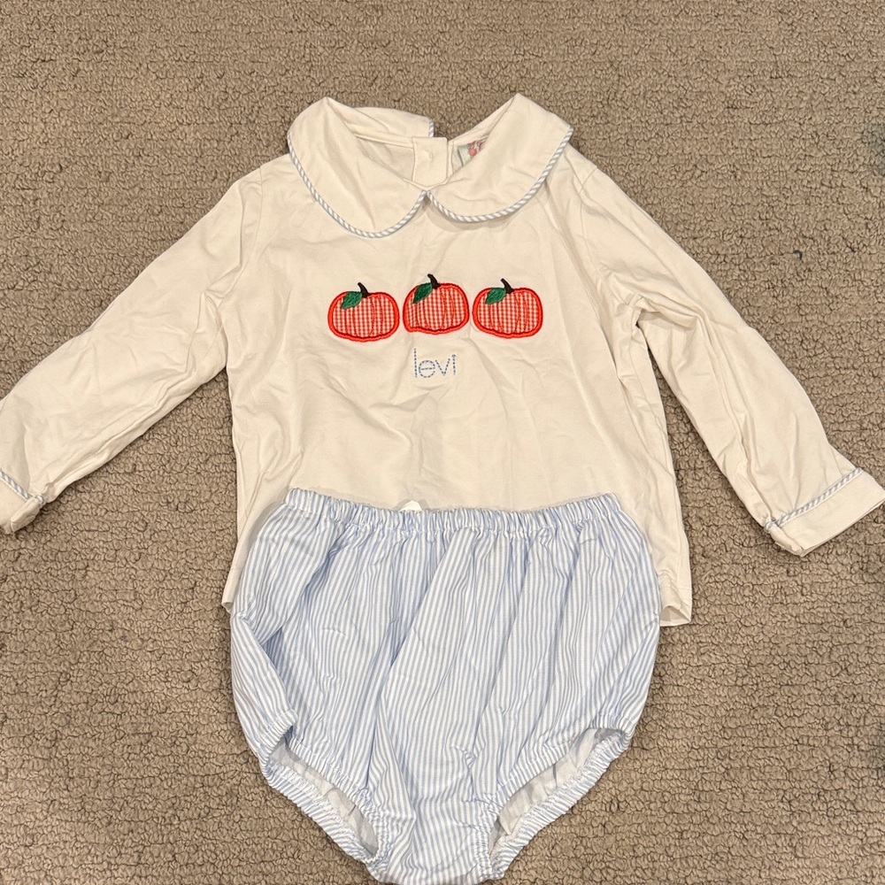 Cecil and Lou monogrammed “Levi” Pumpkin diaper cover set